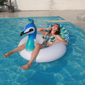 Fashionable Blue Peacock Swimming Ring; Adult Water Floating Row Large Recliner Swimming Ring - Blue - 9.44*7.87*2.75in