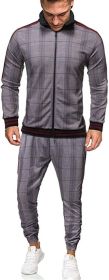 Men's 2 Pieces Tracksuits Jacket and Pants Casual Full Zip Running Jogging Athletic Plaid Sports Sweatsuits - S - Dark grey