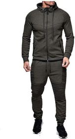 Men's 2 Pieces Tracksuits Running Jogging Athletic Casual Outfits Suit Solid Full Zip Sports Hooded Pants Sweatsuits - M - grey