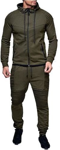 Men's 2 Pieces Tracksuits Running Jogging Athletic Casual Outfits Suit Solid Full Zip Sports Hooded Pants Sweatsuits - M - army green