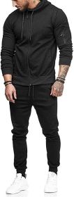 Men's 2 Pieces Tracksuits Running Jogging Athletic Casual Outfits Suit Solid Full Zip Sports Hooded Pants Sweatsuits - S - black1