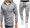 Mens 2 Piece Tracksuit Zipper Cardigan Hoodie Pants Sport Suit Running Jogging Athletic Casual Tracksuit Set - M - light grey3