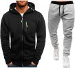 Mens 2 Piece Tracksuit Zipper Cardigan Hoodie Pants Sport Suit Running Jogging Athletic Casual Tracksuit Set - S - black3