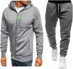 Mens 2 Piece Tracksuit Zipper Cardigan Hoodie Pants Sport Suit Running Jogging Athletic Casual Tracksuit Set - XXL - light grey2