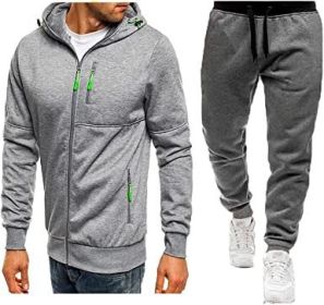 Mens 2 Piece Tracksuit Zipper Cardigan Hoodie Pants Sport Suit Running Jogging Athletic Casual Tracksuit Set - XXL - light grey2