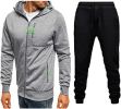 Mens 2 Piece Tracksuit Zipper Cardigan Hoodie Pants Sport Suit Running Jogging Athletic Casual Tracksuit Set - S - light grey1