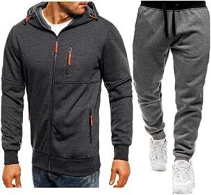 Mens 2 Piece Tracksuit Zipper Cardigan Hoodie Pants Sport Suit Running Jogging Athletic Casual Tracksuit Set - L - dark grey1