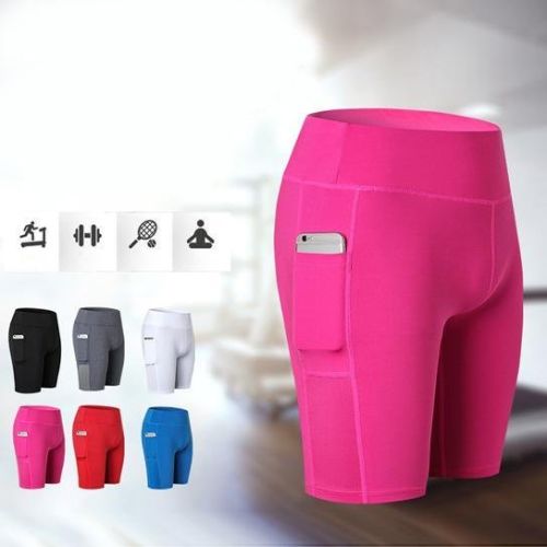 All Seasons Yoga Shorts Stretchable With Phone Pocket - Large - Red